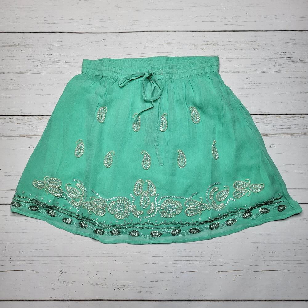 RAGA Mint Green Embellished Mini Skirt
